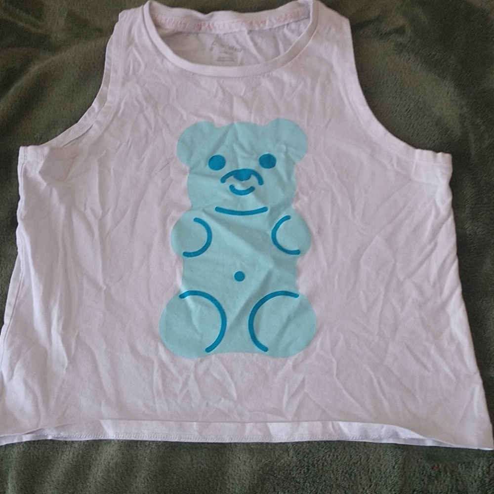 A blue gummy bear tank top